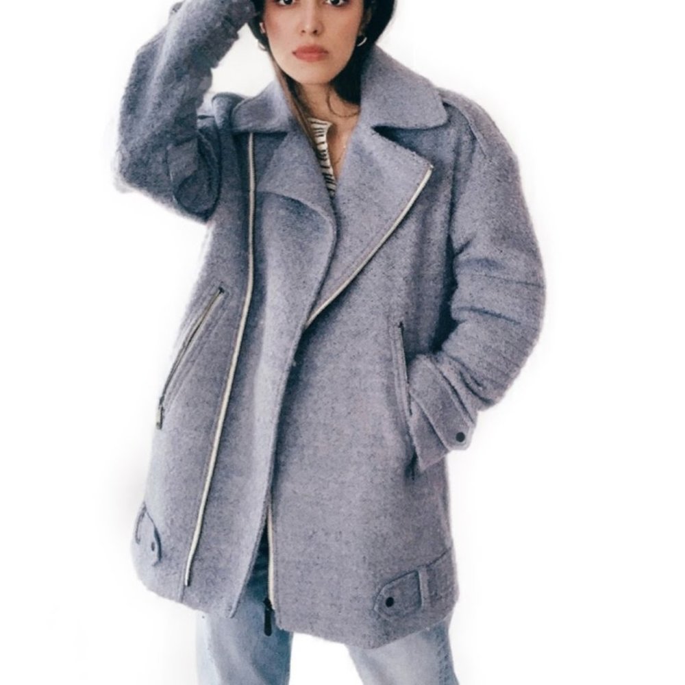 Vince Camuto Wool Boucle Moto Jacket Lilac/Blue
